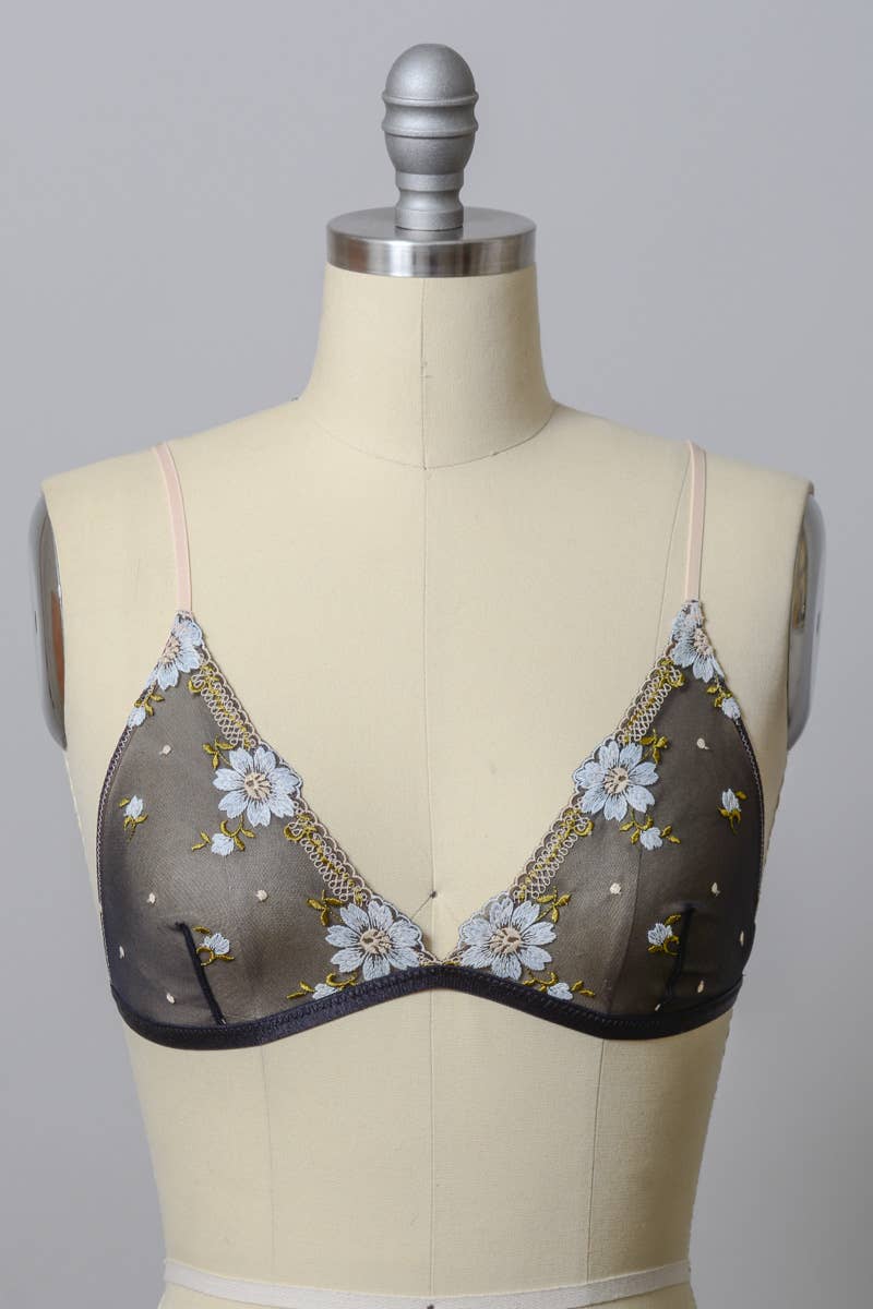 daisy embroidered bralette - black