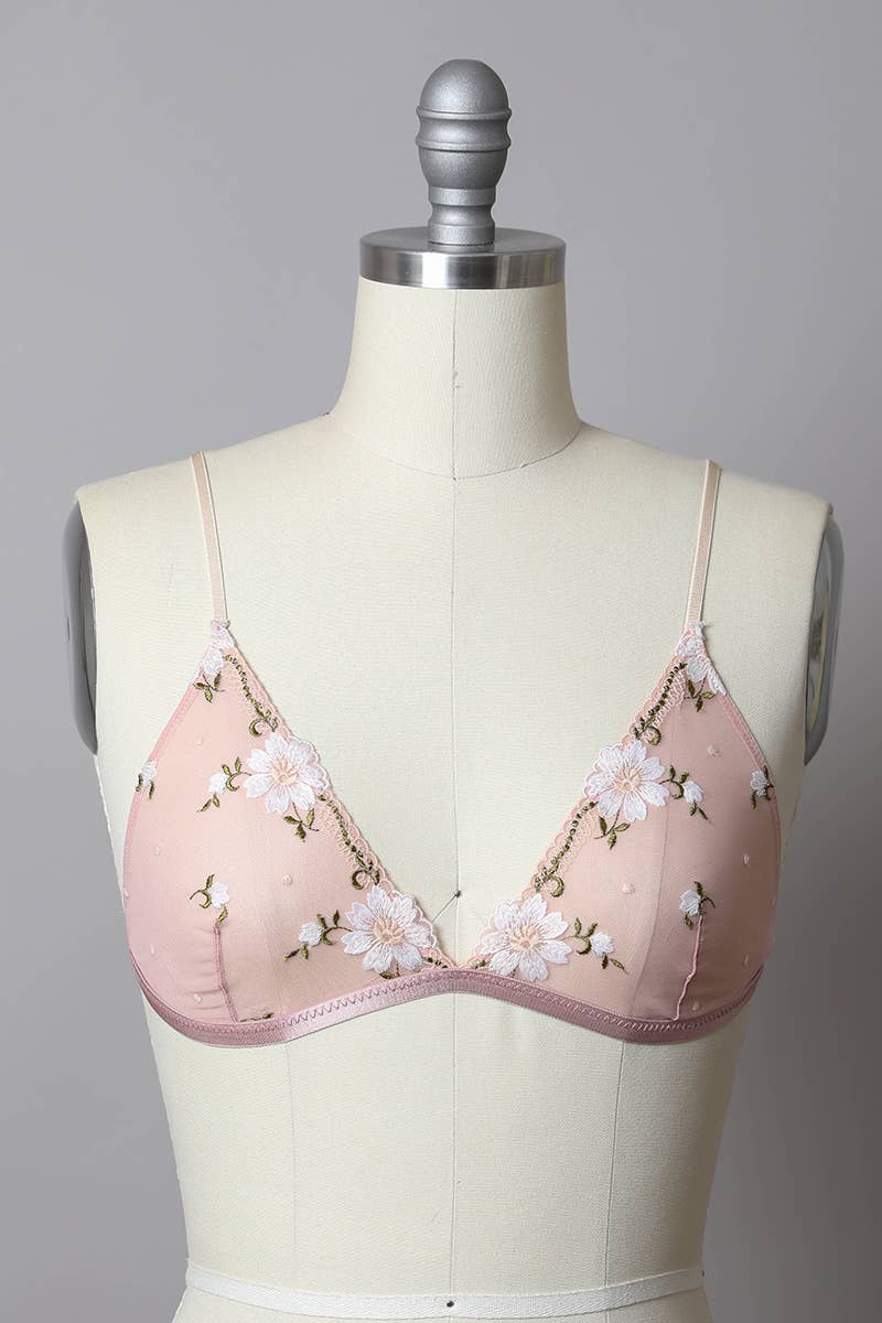 daisy embroidered bralette - pink