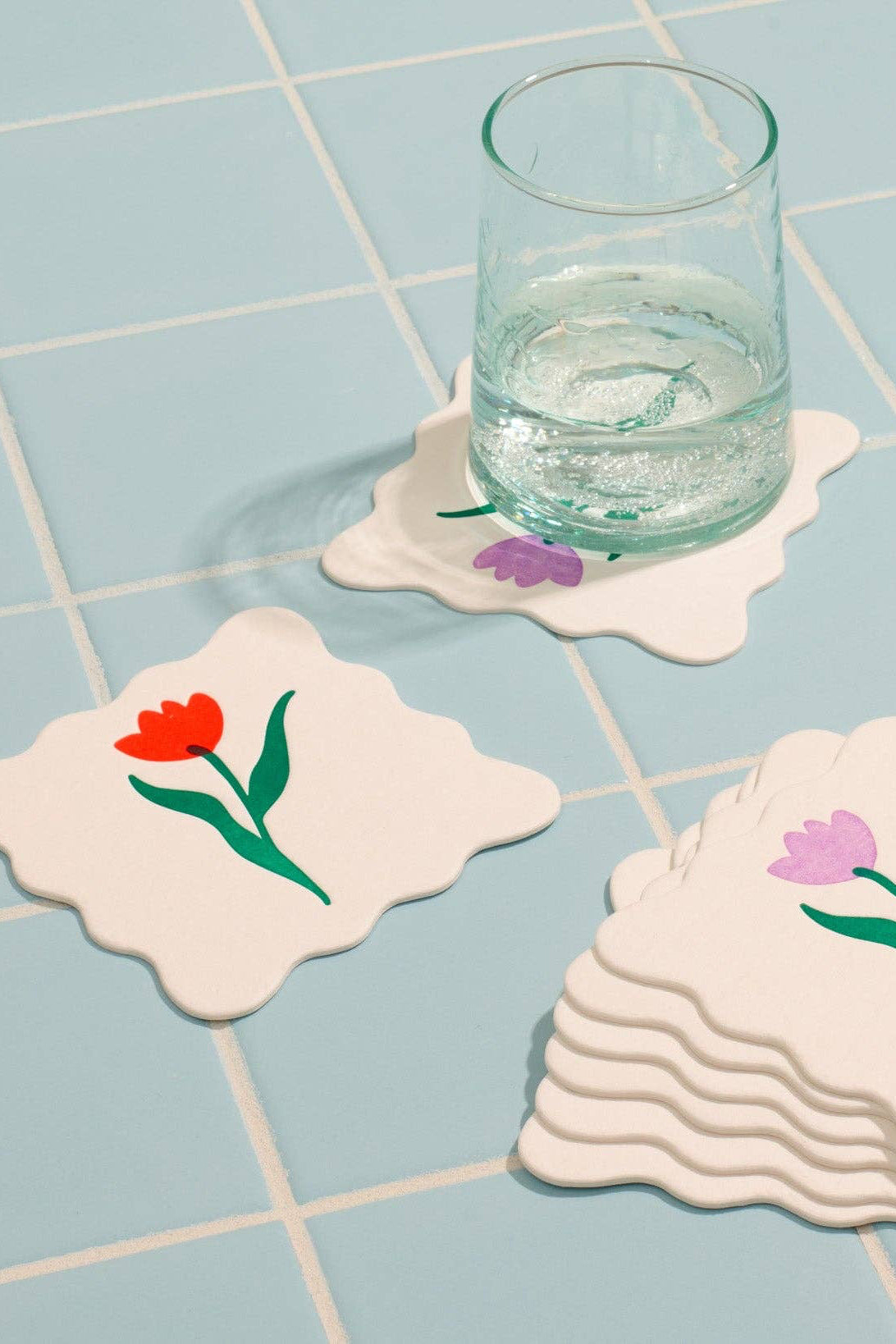 tulip letterpress coasters - red