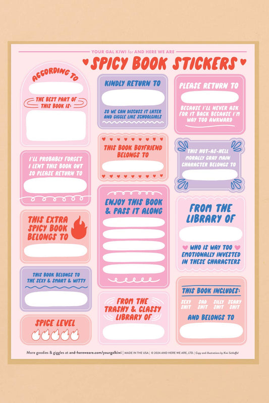 spicy book plate sticker sheets