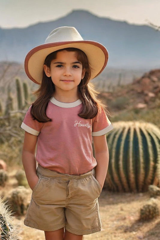 kid's howdy vintage ringer - pink