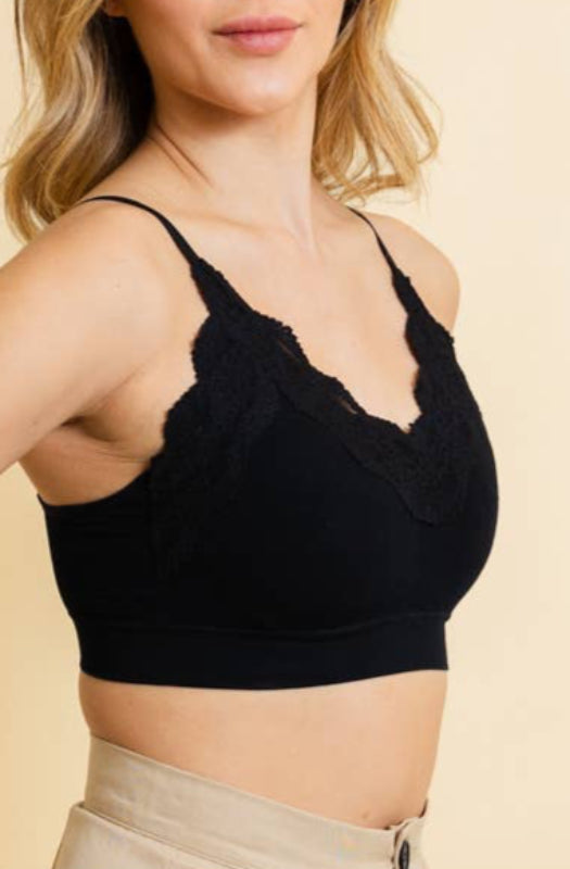 comfort lace trim bralette - black