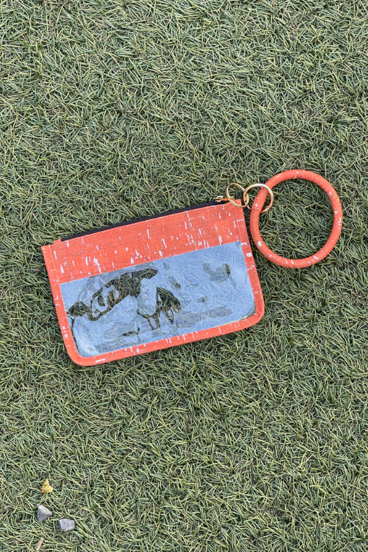 small clear key ring bag - orange cork