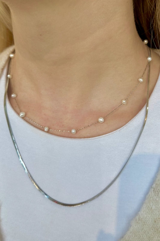 micro herringbone necklace - silver