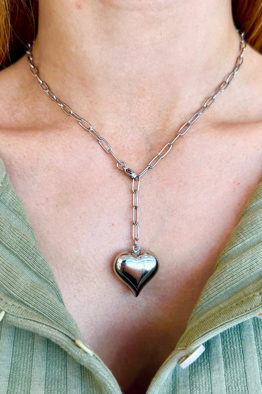 bubble heart chain necklace - silver
