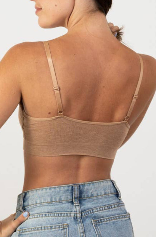 comfort lace trim bralette - mocha