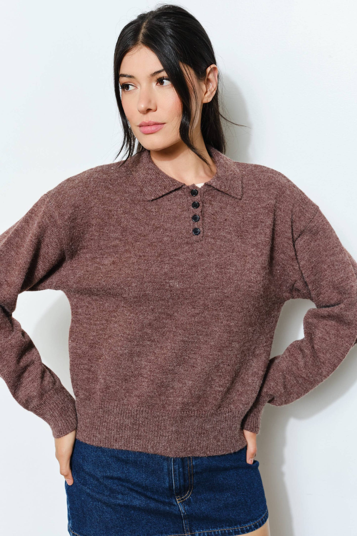 gina knit polo - chocolate