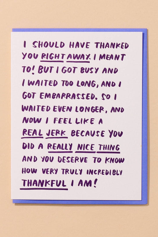 belated rambling thank you letterpress card