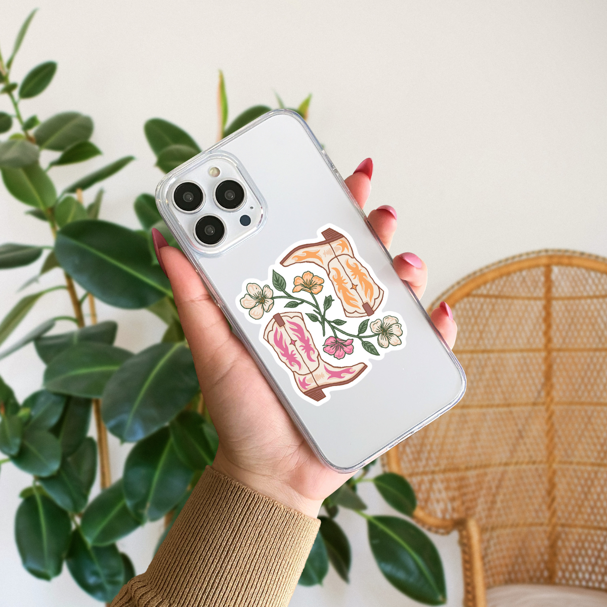 vintage boots & flowers sticker
