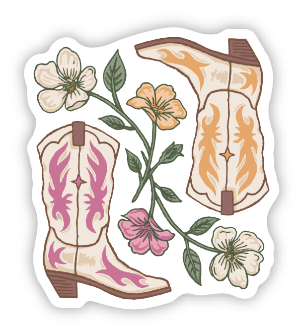 vintage boots & flowers sticker