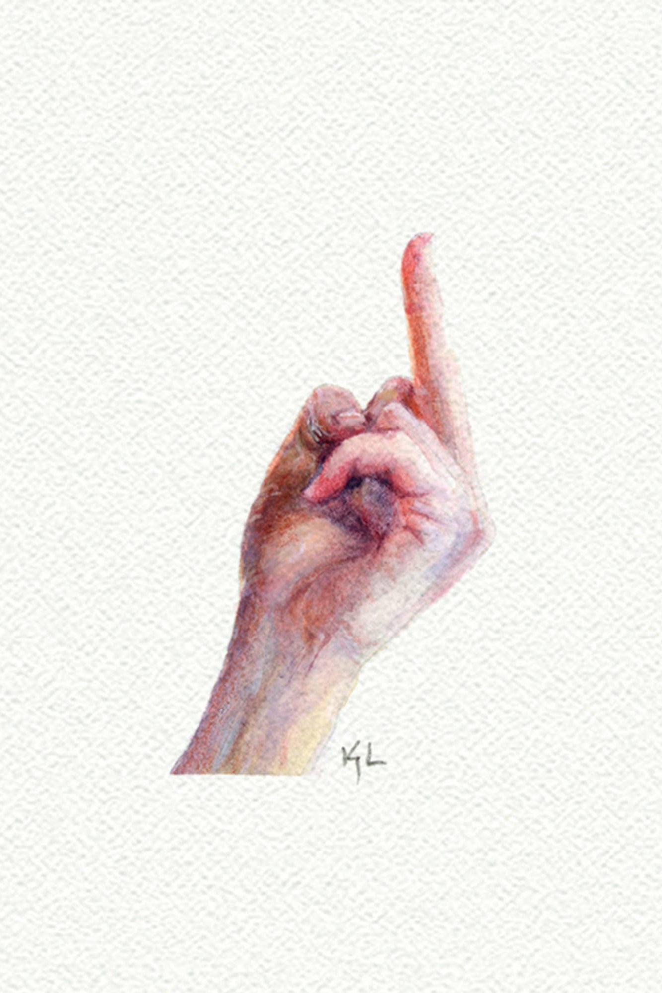tiny watercolor print - middle finger