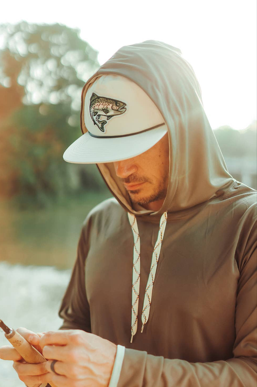 rainbow trout snapback hat - natural