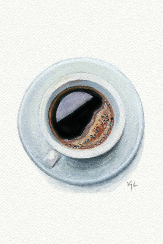 tiny watercolor print - cup of coffee with saucer