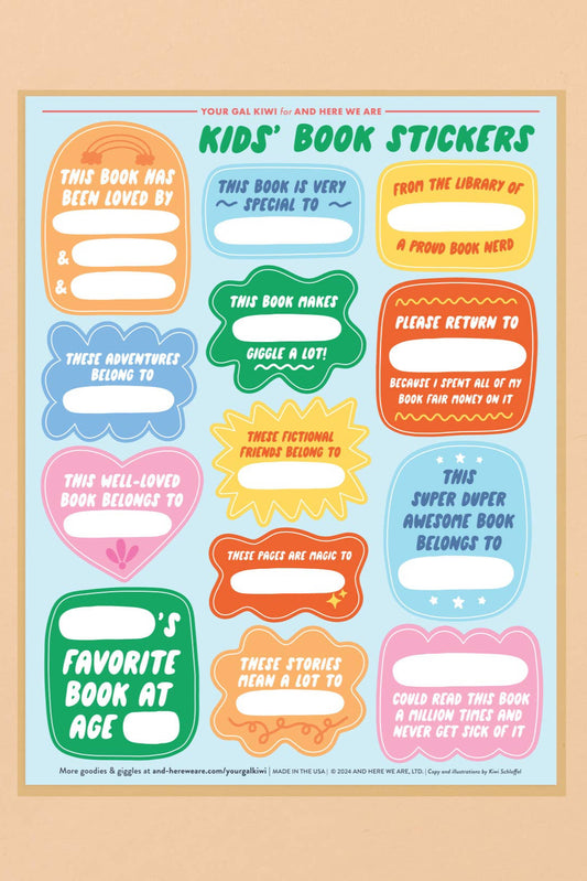 kids' book plate sticker sheets