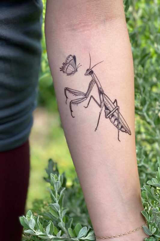 praying mantis temporary tattoo