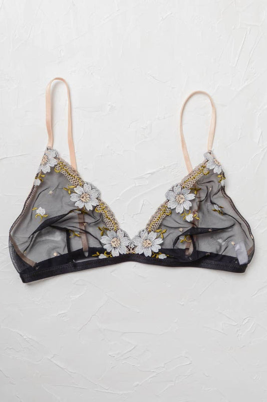 daisy embroidered bralette - black
