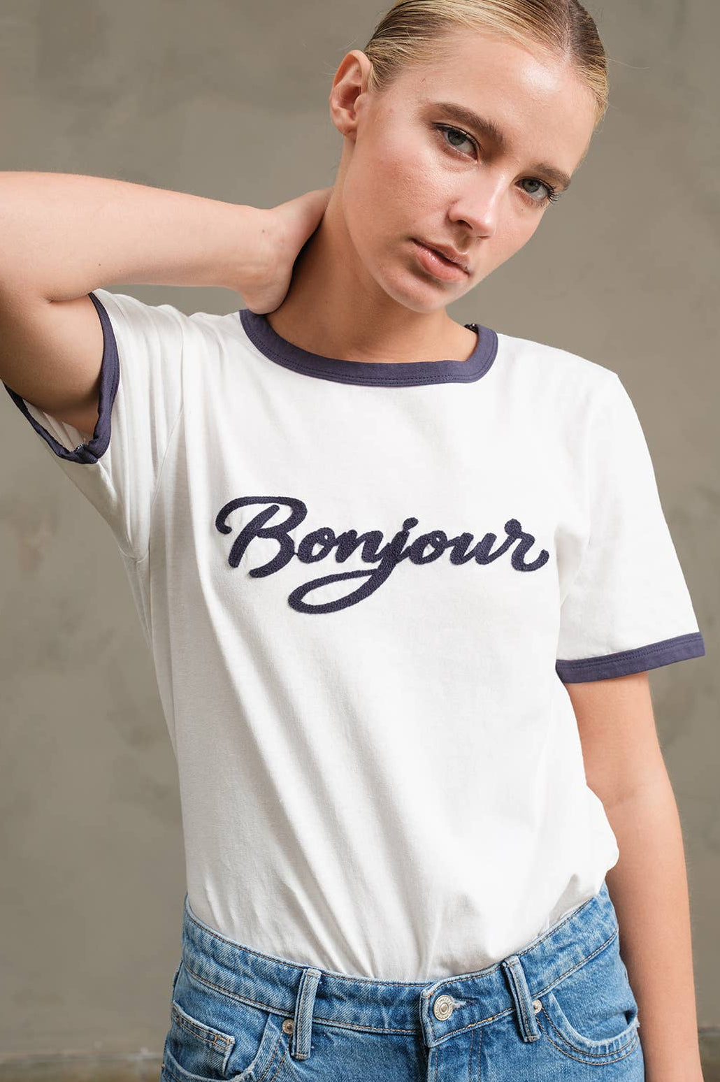 bonjour ringer tee - white/navy