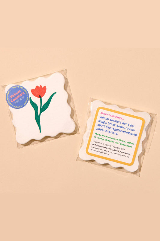 tulip letterpress coasters - red