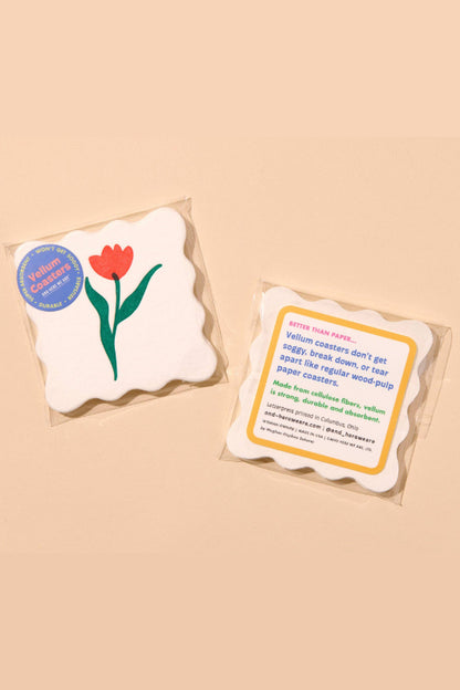 tulip letterpress coasters - red