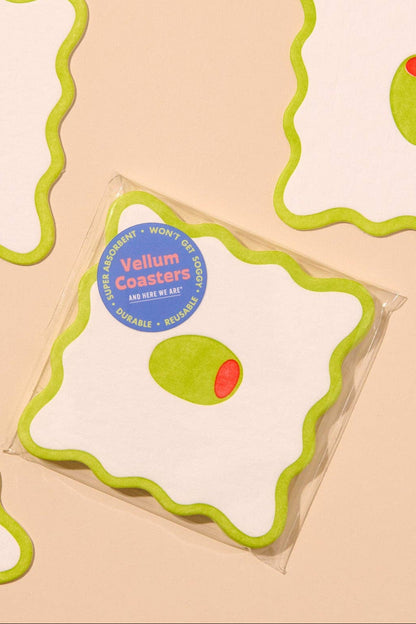 crudité letterpress coasters - olive