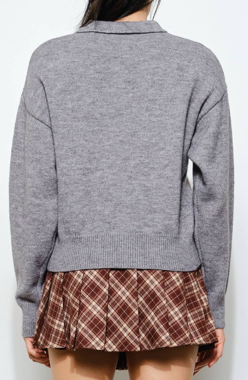 gina knit polo - heather grey