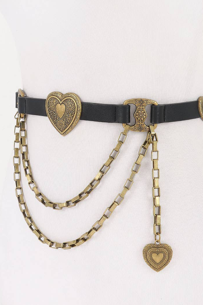 Decorative belt with heart-shaped clasps on a white background