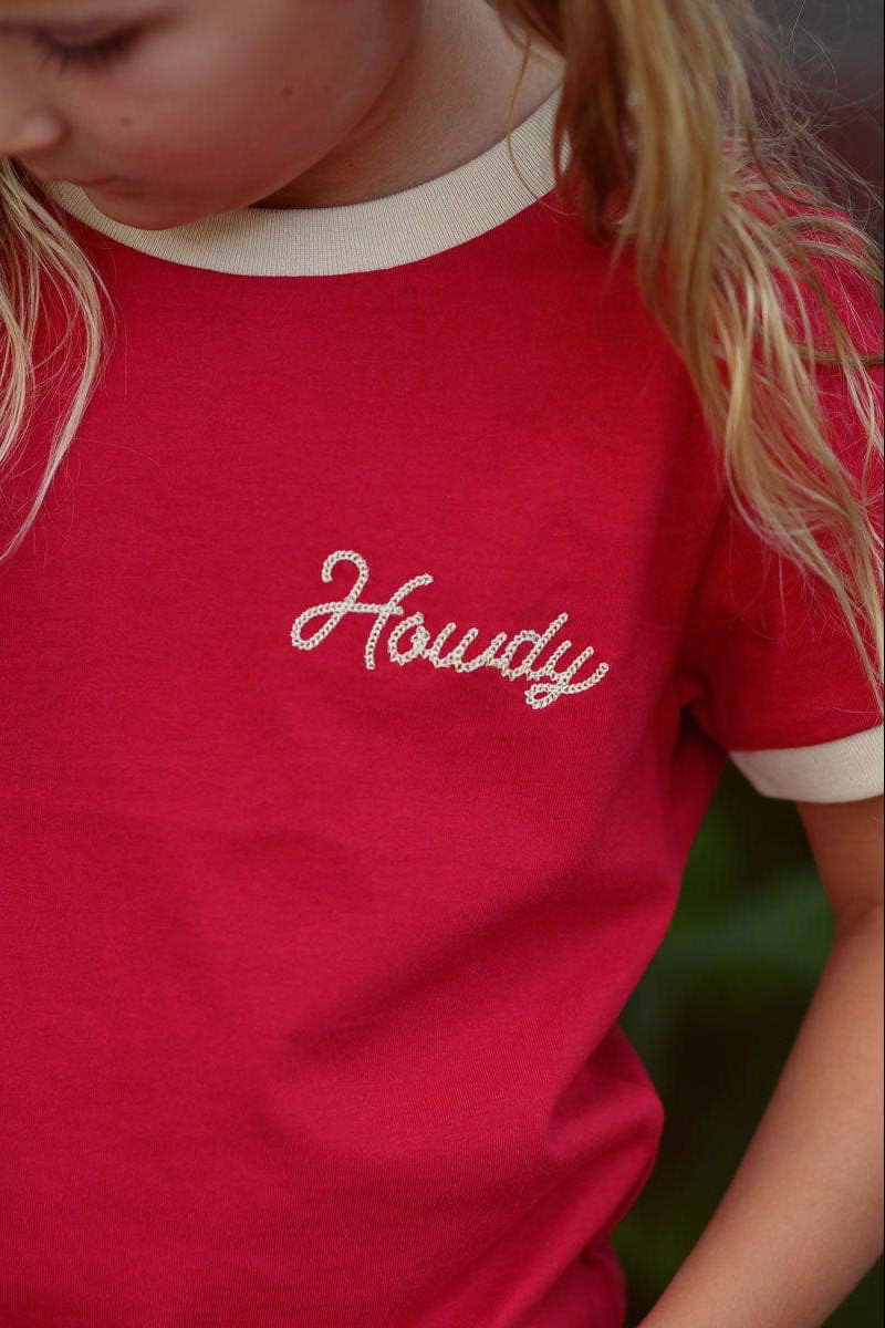 kid's howdy vintage ringer - red