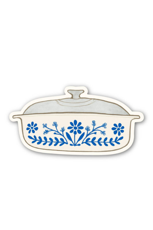 vintage blue floral casserole dish sticker