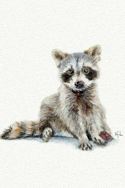 tiny watercolor print - raccoon