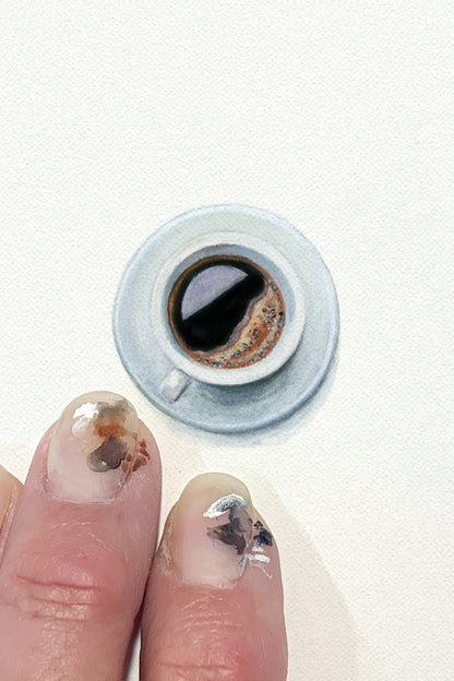 tiny watercolor print - cup of coffee with saucer