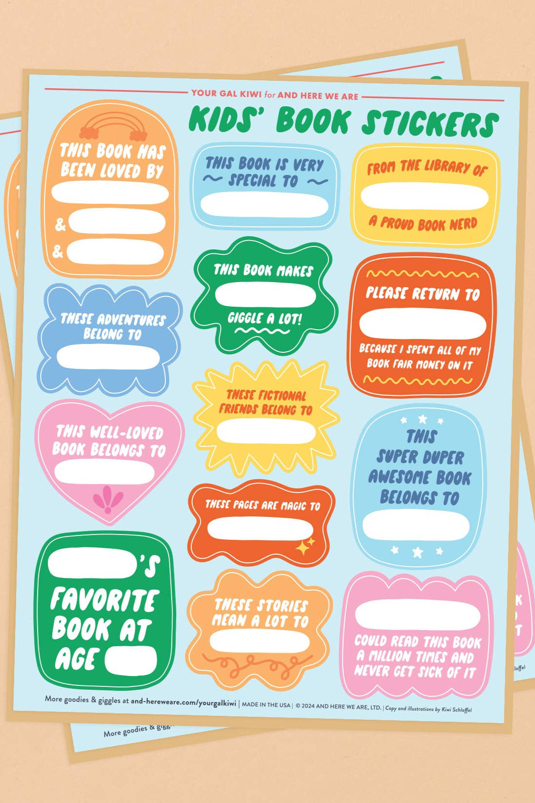 kids' book plate sticker sheets