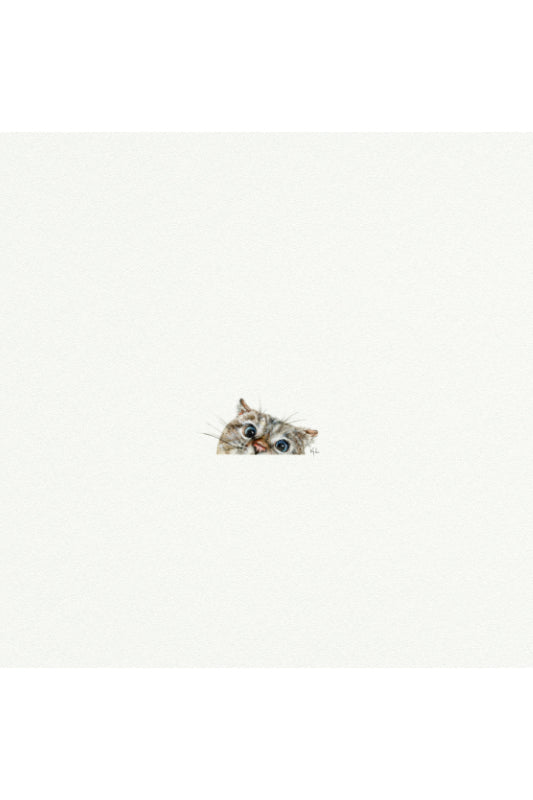 tiny watercolor print - cat peeking