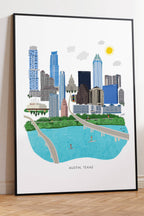 austin skyline illustration - art print