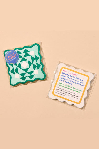 kaleidoscope letterpress coasters - green/aqua