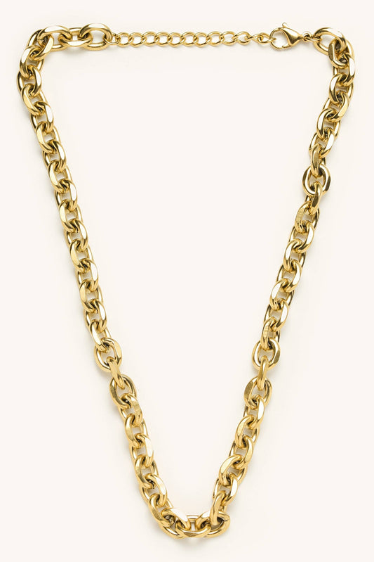 Gold chain necklace on a white background