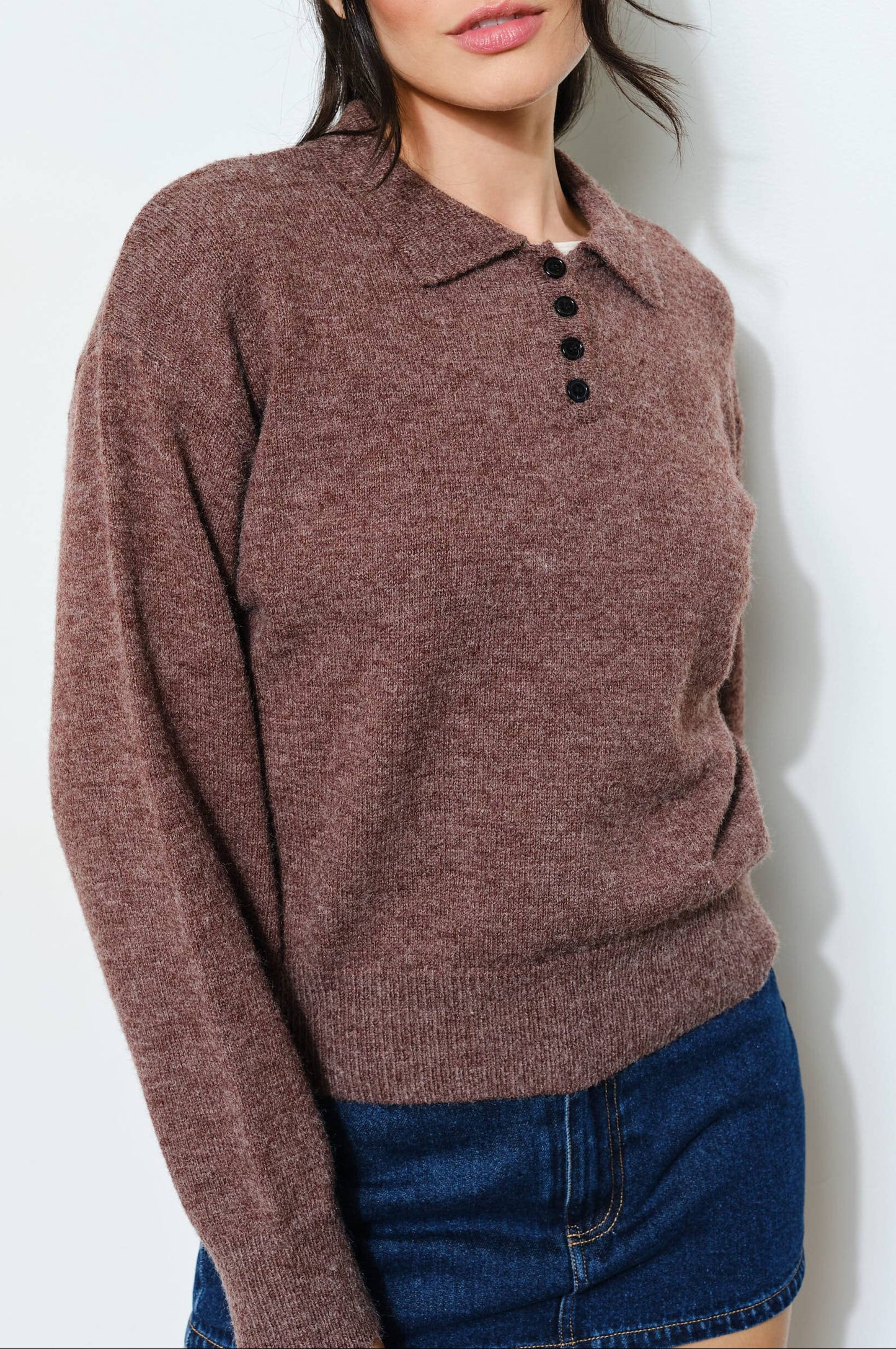 gina knit polo - chocolate