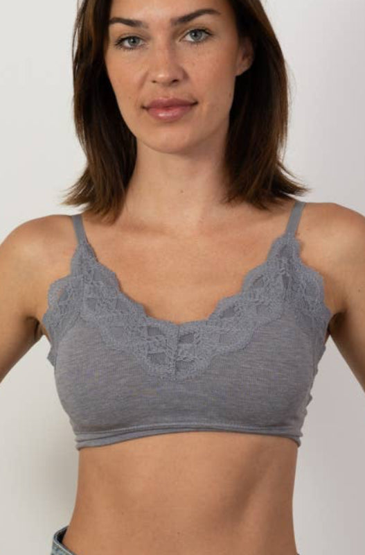 comfort lace trim bralette - grey