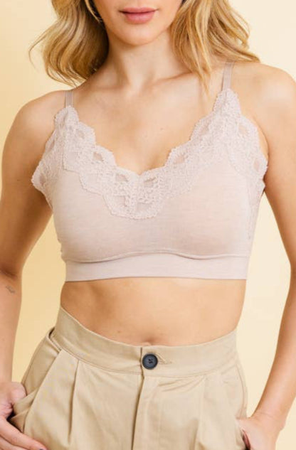 comfort lace trim bralette - nude