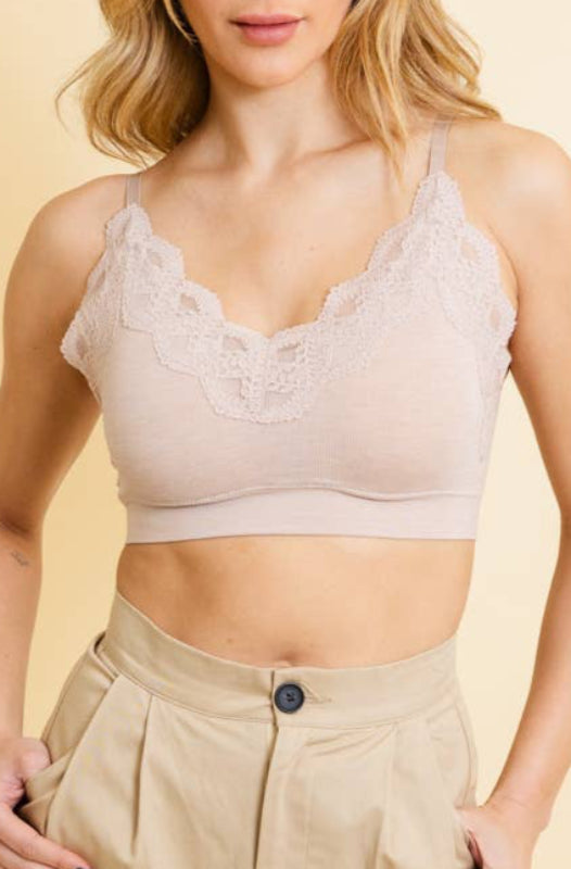 comfort lace trim bralette - nude
