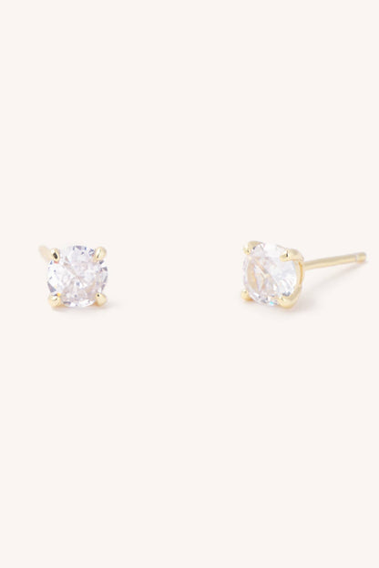 A pair of gold-plated sterling silver stud earrings with round cut cubic zirconia gems
