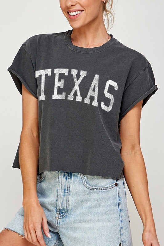 crop texas tee - dark grey