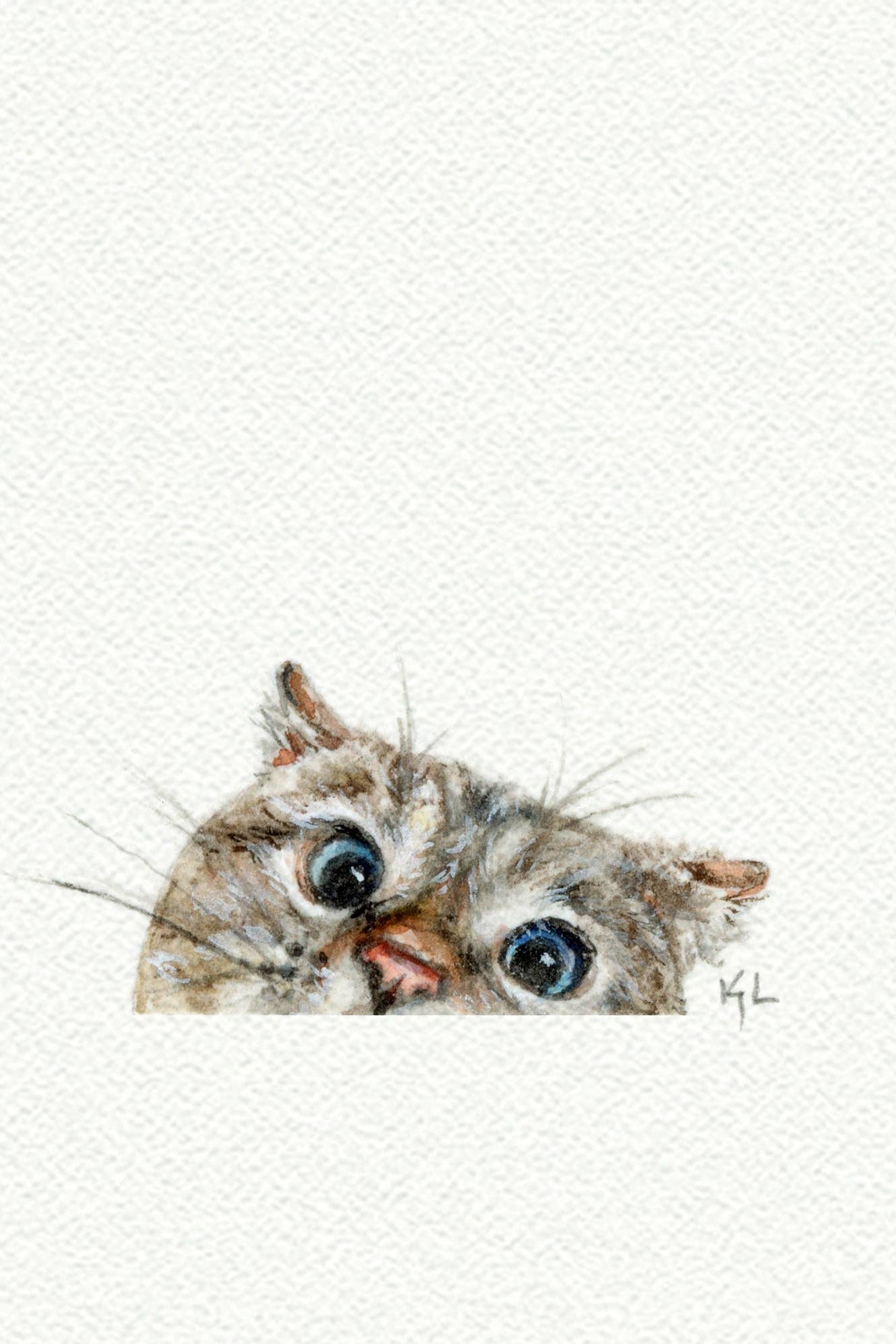 tiny watercolor print - cat peeking