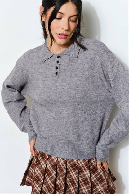 gina knit polo - heather grey