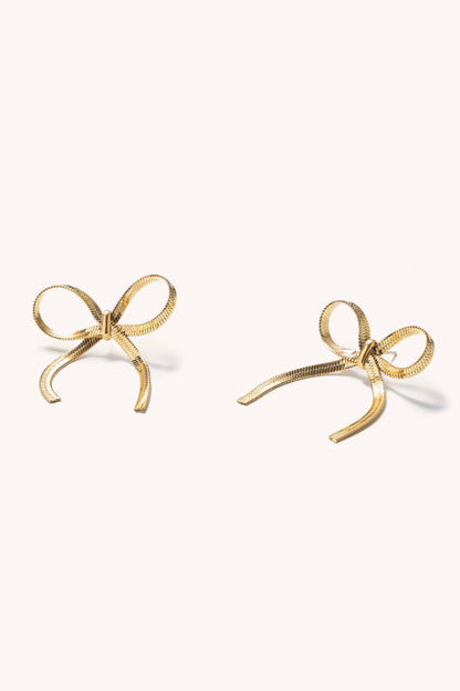herringbone bow earrings - gold