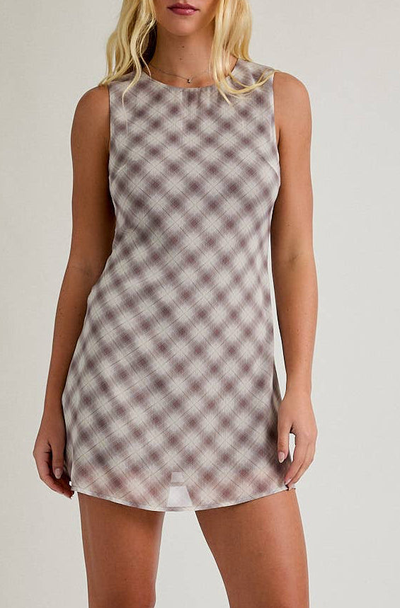wren dress - light brown plaid