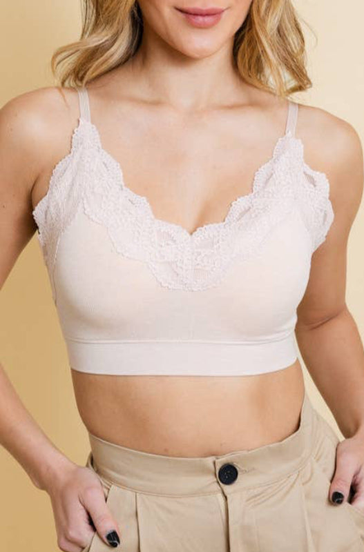 comfort lace trim bralette - blush