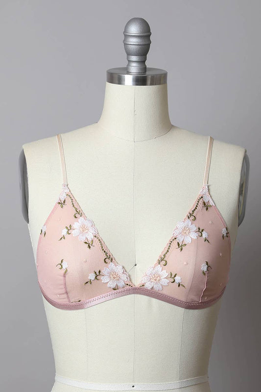 daisy embroidered bralette - pink