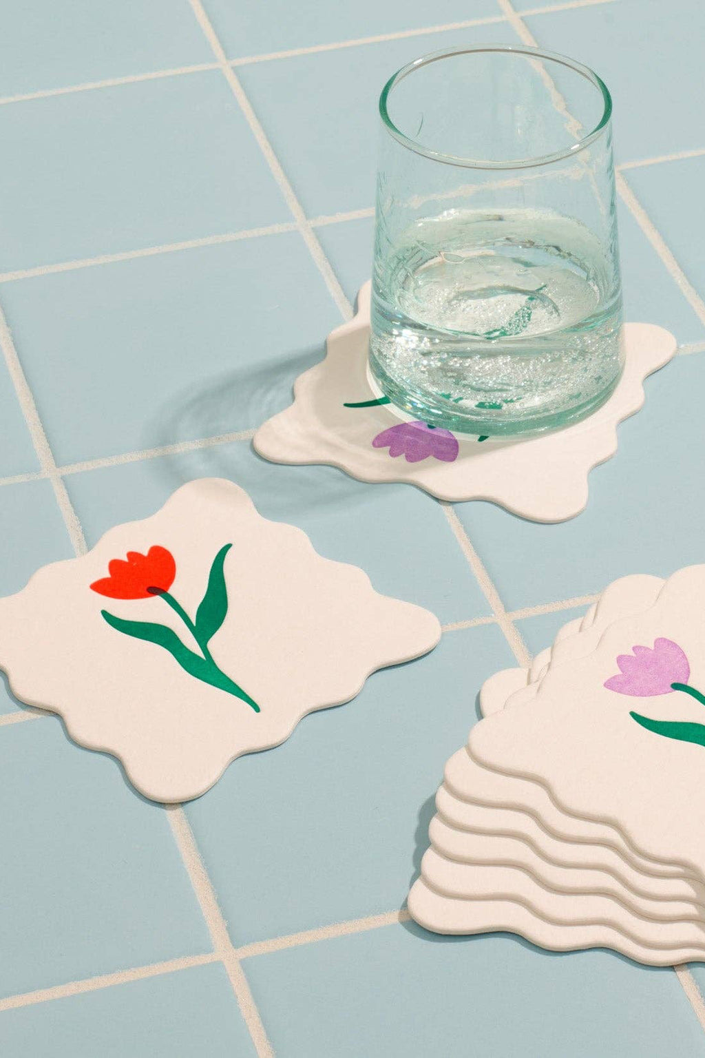 tulip letterpress coasters - red