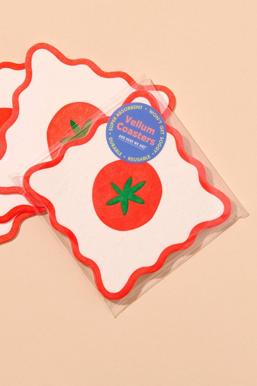 crudité letterpress coasters - tomato