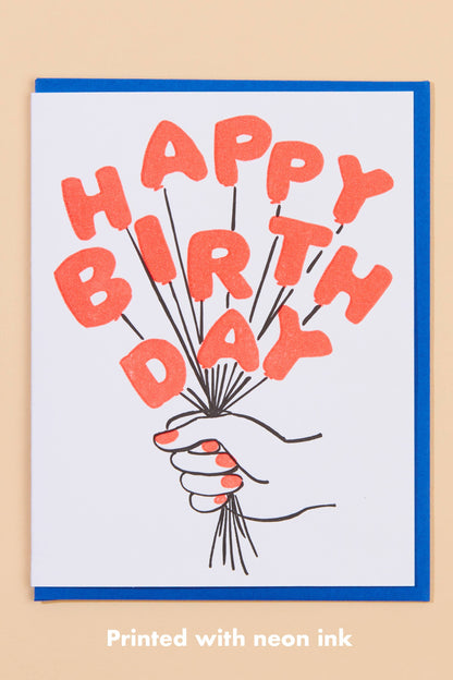 birthday balloons letterpress card